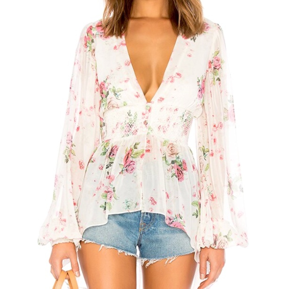 ROCOCO SAND Smocked Waisted Rose Floral Top XS